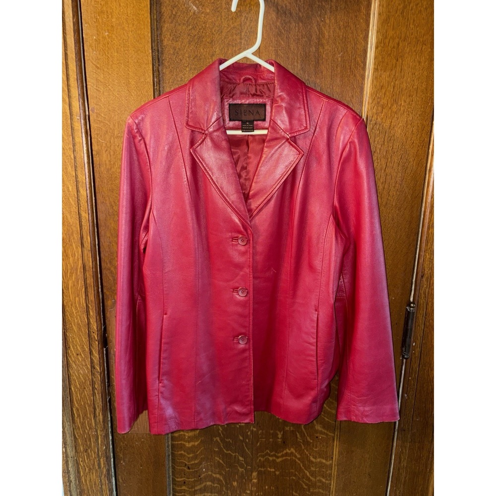 Siena Studio Soft Fully Lined Red 100% Genuine Leather Blazer Jacket Size 16